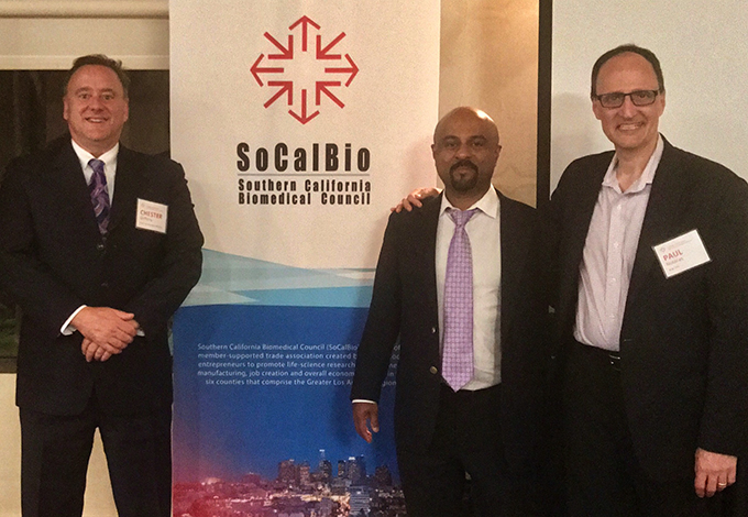 Drs. Chester Griffiths and Santosh Kesari with Saint John’s Health Center Foundation member Paul Notaras.