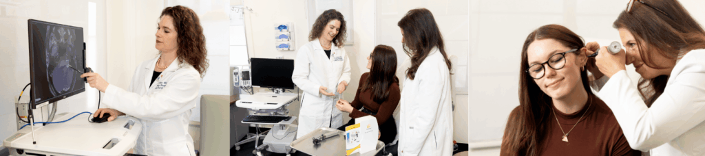 Dr. Courtney Voelker and Dr. Rebecca Lewis with a patient at the Cochlear Implant Program facilities.