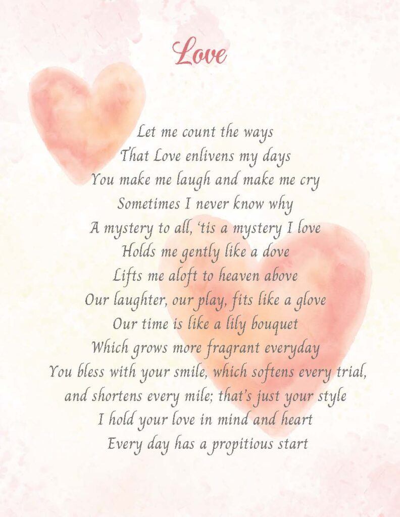 A poem about love from Memory Care clients in the Lifestyle Program at Pacific Neuroscience Institute.