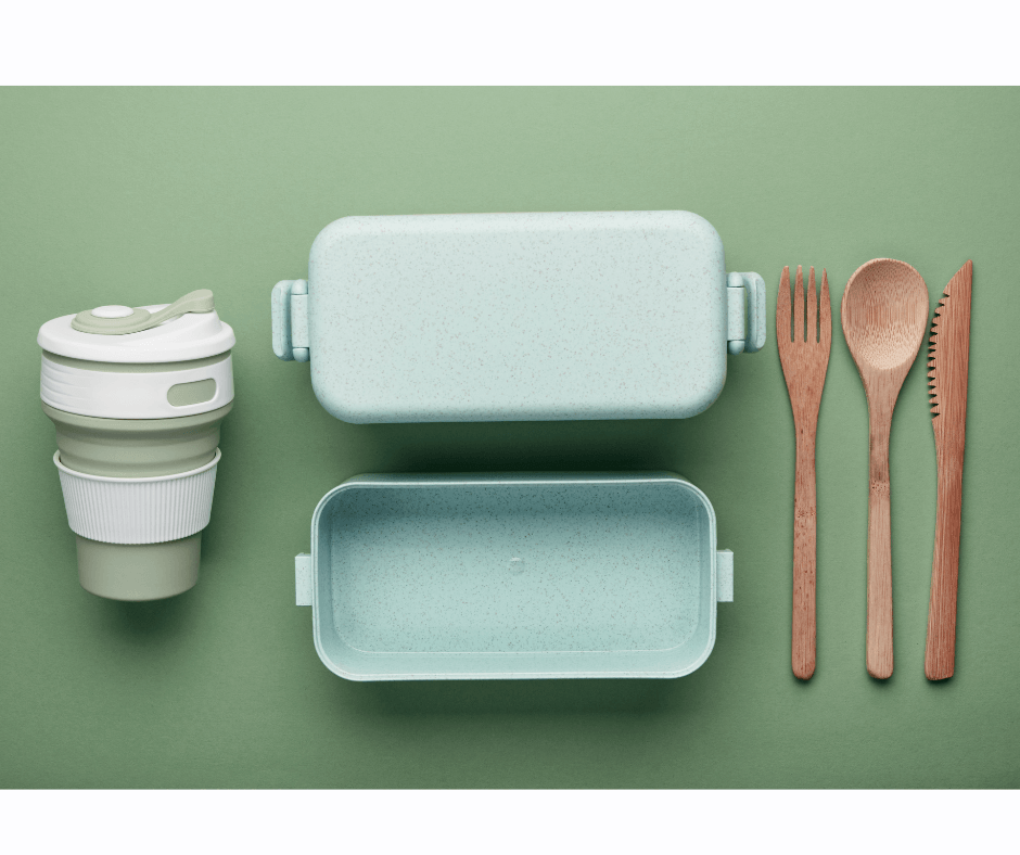 Reusable containers and silverware 