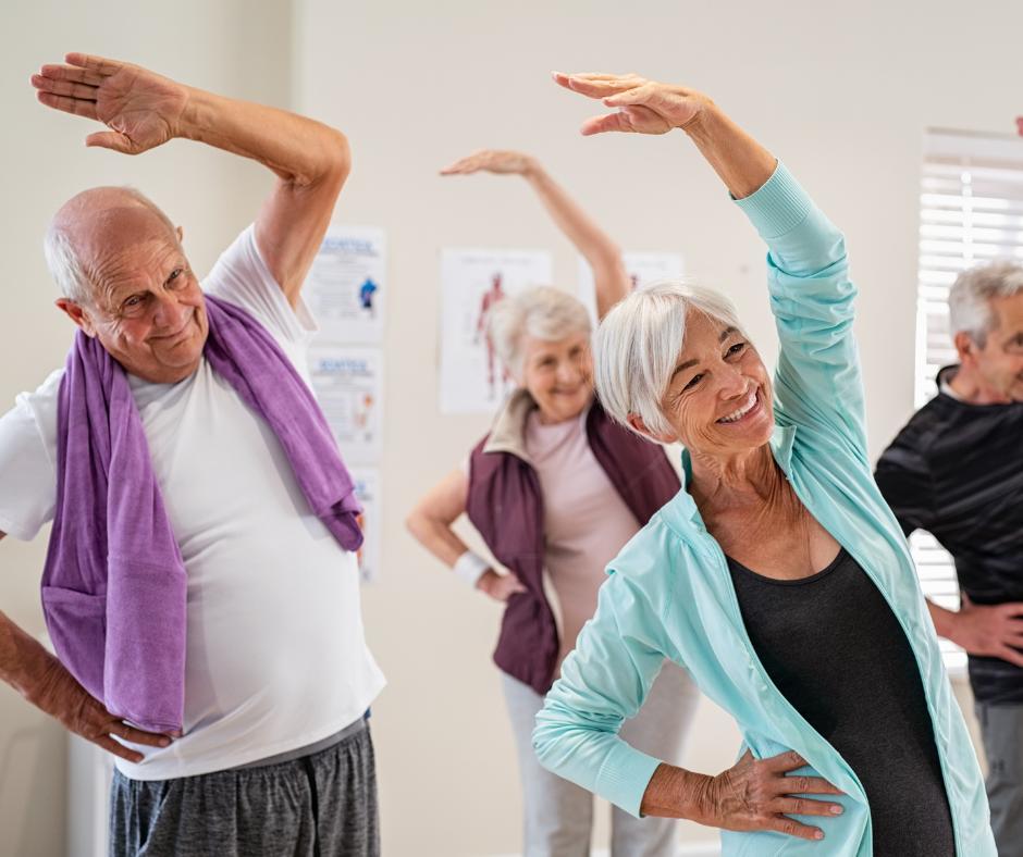 Elderly people doing yoga