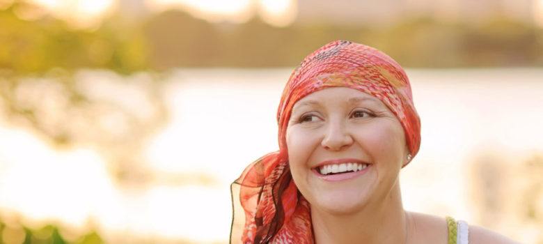Cancer survivor wearing a scarf