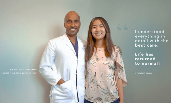 Dr. Walavan Sivakumar with AVM patient Malia