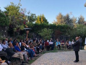Santosh Kesari, MD, PhD speaks at a Brain Tumor Awareness event organized by Sheena and her family