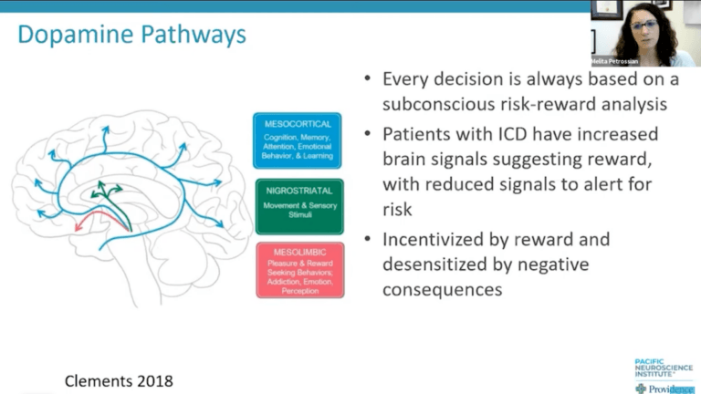Melita Petrossian, MD, Director of the Pacific Movement Disorders Center at Pacific Neuroscience Institute (PNI) in Santa Monica, CA, discusses contributing factors, risk factors, and management of behavioral issues for people living with Parkinson's disease, including various types of hallucinations, illusions, and delusions, as well as impulse control disorders (ICD) and ICD management. PNI's Movement Disorders Center is here for you and your care partners throughout your journey.
