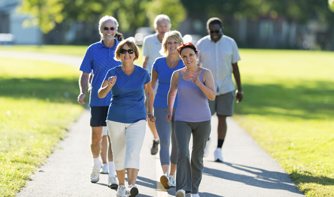 group of seniors walking together