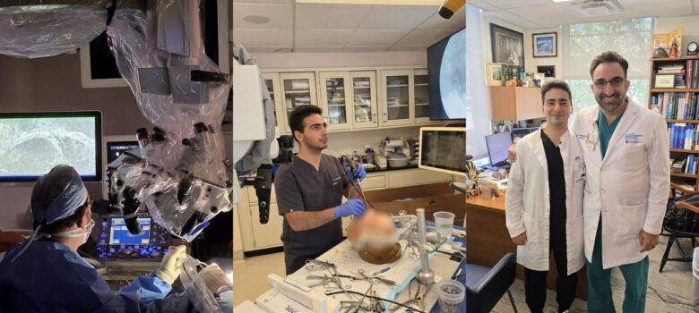 A collage of three images showing a neurosurgery observership at Pacific Neuroscience Institute.