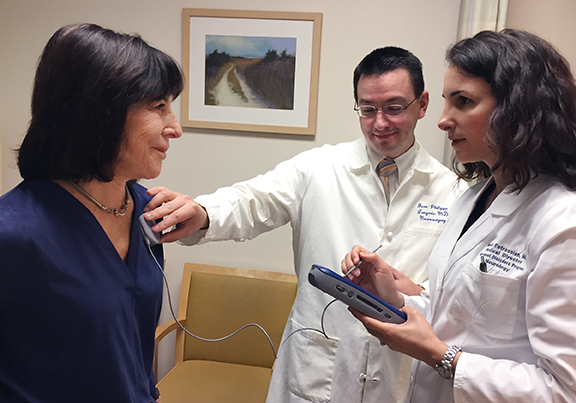 A patient receives DBS programming.